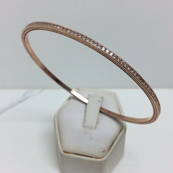 14K Rose Real Solid GOLD  BANGLE CZ Zirconia Bangle Bracelet 9.50gr  71/2'' - Picture 1 of 8